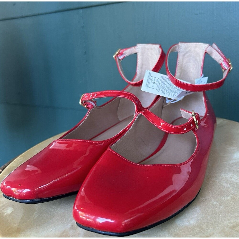 NWT Red Patent Leather Mary Jane Flats Shoes Shiny Dorothy Size 9 Old Navy